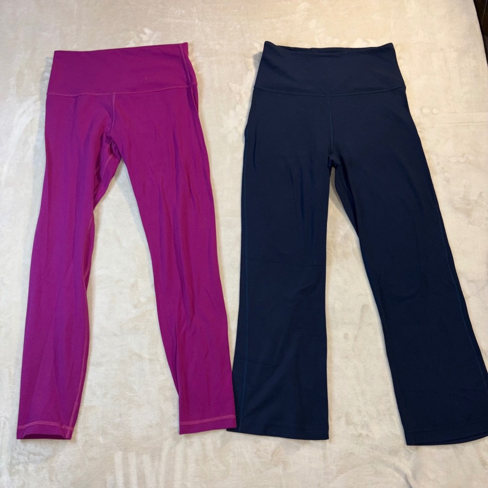 Lululemon Leggings Bundle Size 6 Magenta 7/8 Crop & Navy Blue Flare Yoga Pants